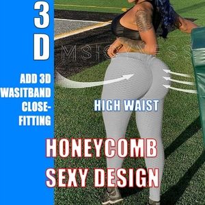 Msicyness Tik Tok Butt Lift Honeycomb Stretch Pants Leggings GRAY SMALL